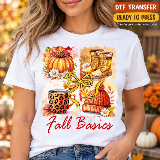 Fall Basics DTF Transfer – Pumpkin Coffee and Boots shirt mock up