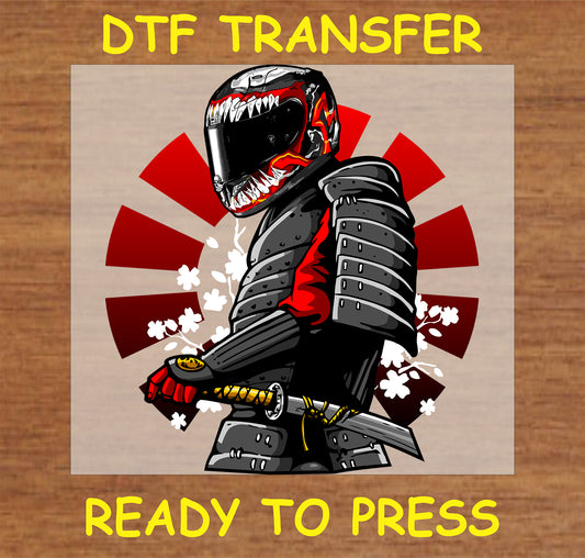 "Samurai Rider DTF Transfer with Japanese armor motorcycle rider design"