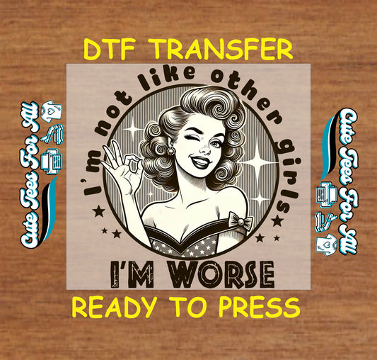 Sarcastic retro woman graphic ready to press dtf transfer iron on decal heat transfer design for DIY shirts