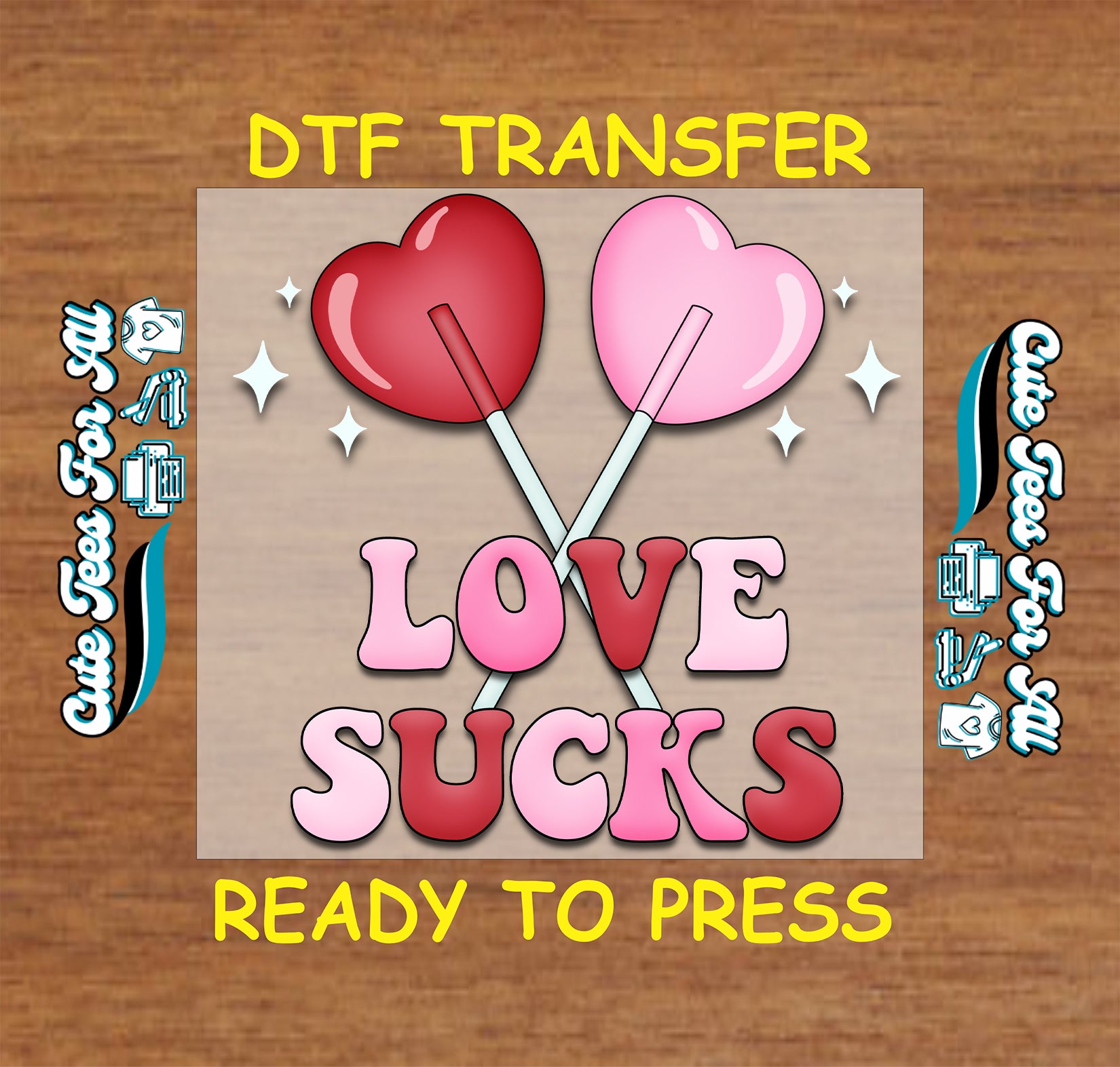 Love Sucks ready to press dtf transfer iron on decal heat transfer with crossed heart lollipops design