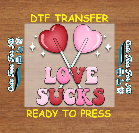Love Sucks ready to press dtf transfer iron on decal heat transfer with crossed heart lollipops design