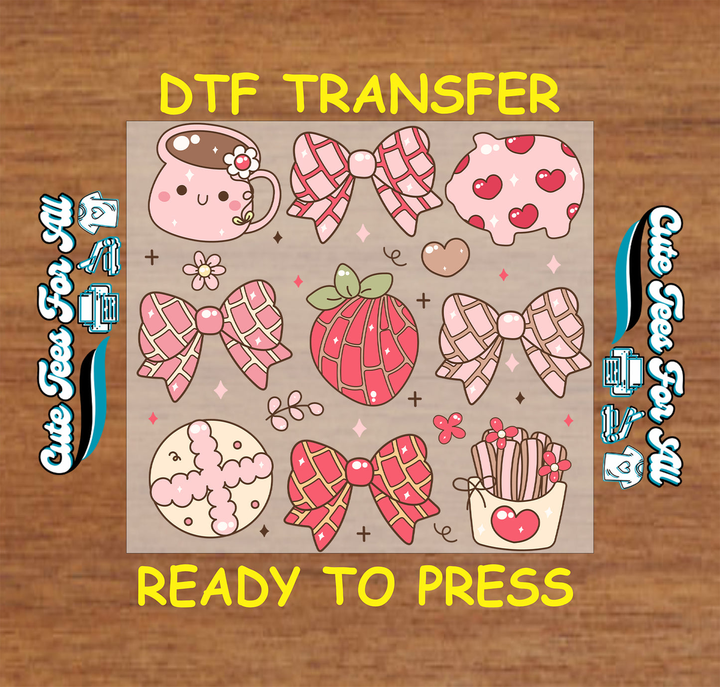 Valentine pan dulce ready to press dtf transfer iron on decal heat transfer for DIY shirts with concha pastry art