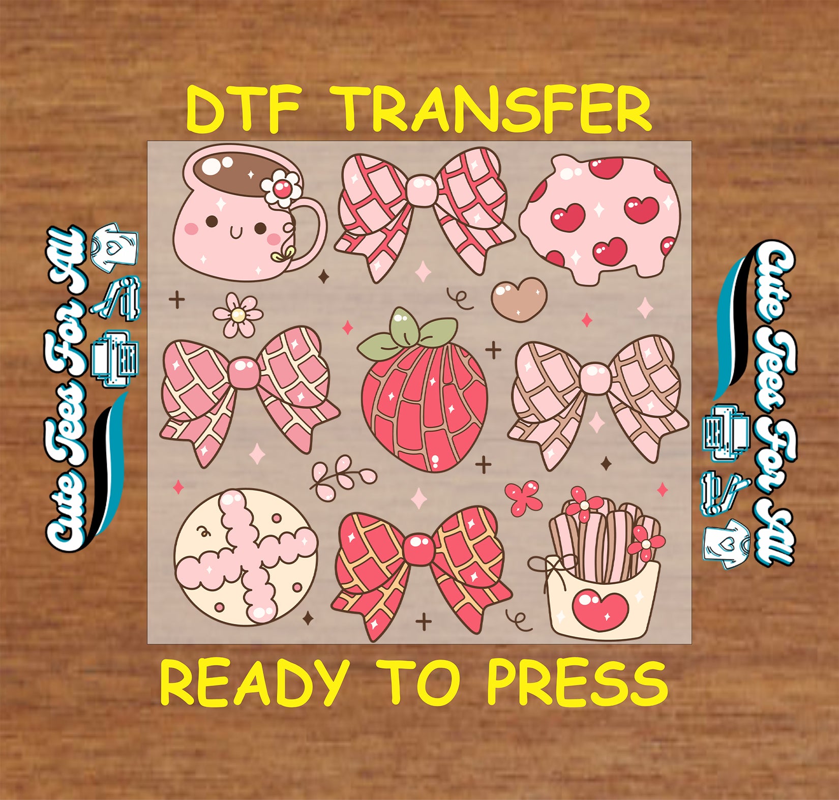 Valentine pan dulce ready to press dtf transfer iron on decal heat transfer for DIY shirts with concha pastry art