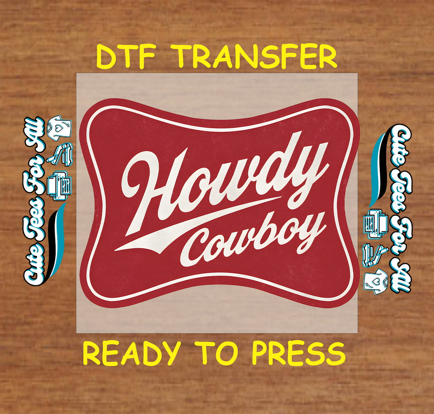 howdy cowboy ready to press dtf transfer iron on decal heat transfer for DIY shirts western red badge graphic