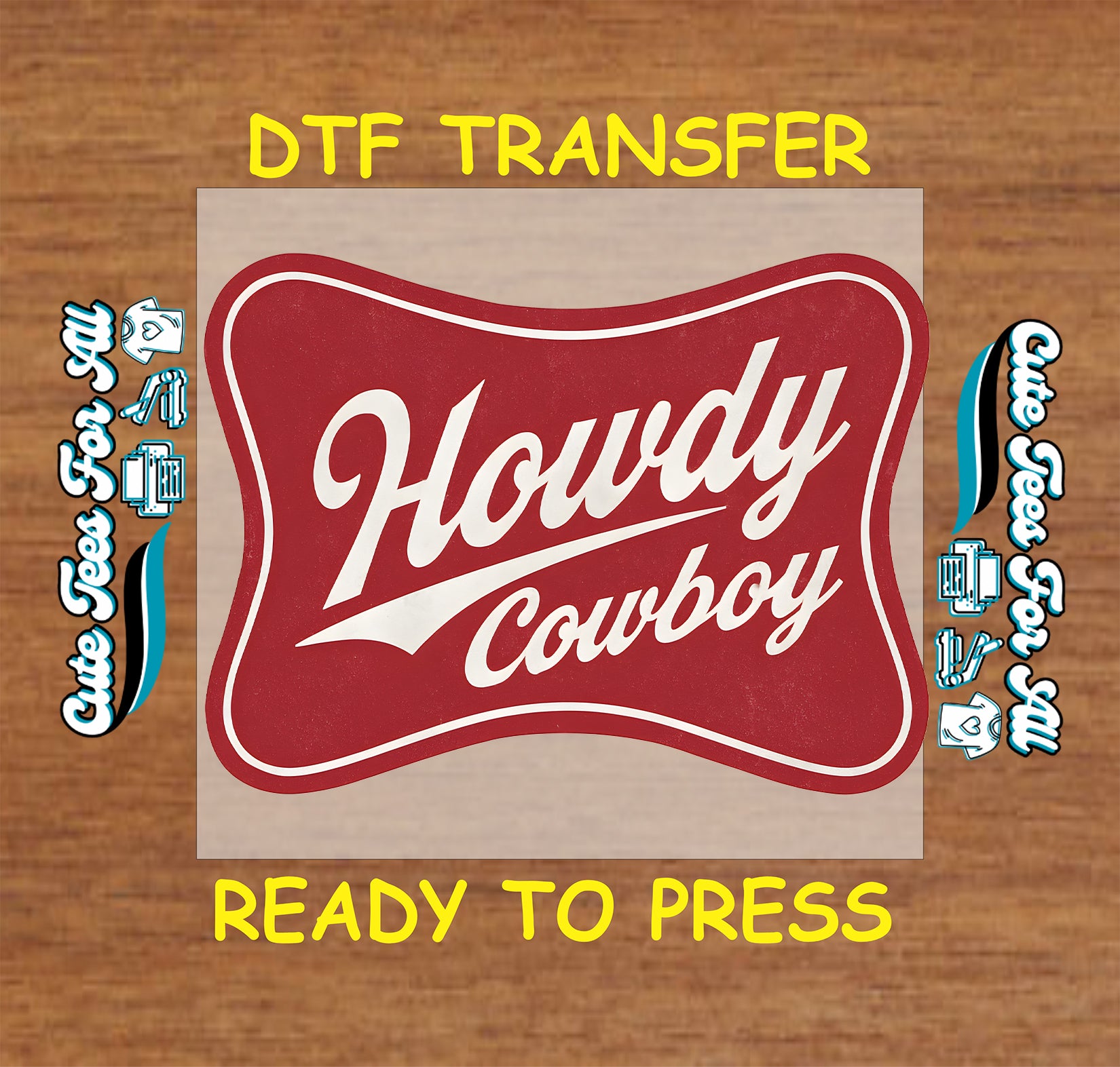 howdy cowboy ready to press dtf transfer iron on decal heat transfer for DIY shirts western red badge graphic