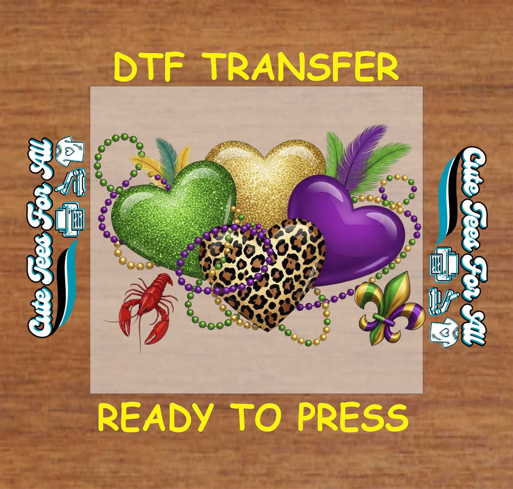mardi gras heart beads crawfish fleur de lis ready to press dtf transfer iron on heat transfer for diy shirts