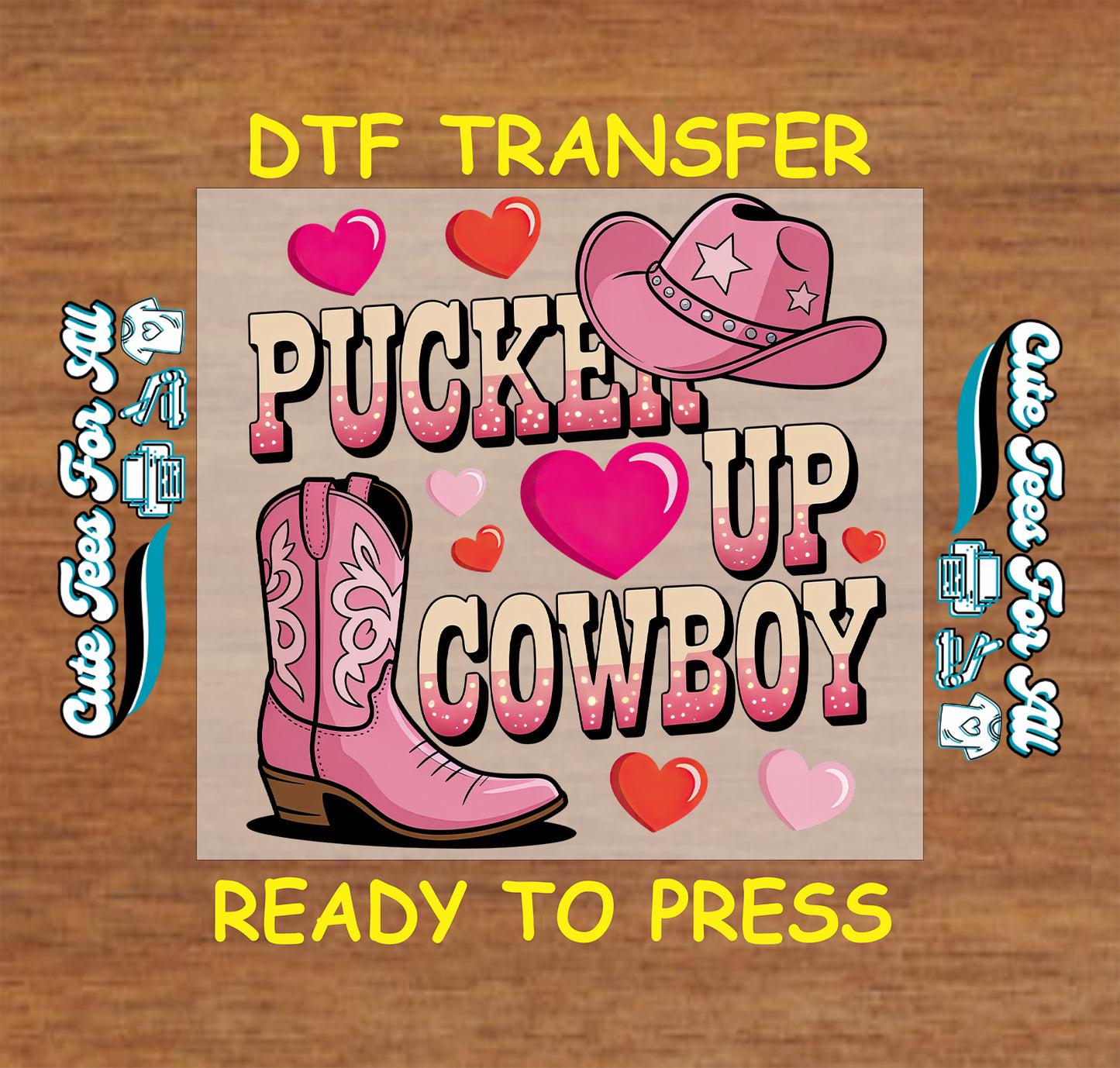 pucker up cowboy ready to press dtf transfer western valentine boot hat hearts iron on heat transfer for diy shirts