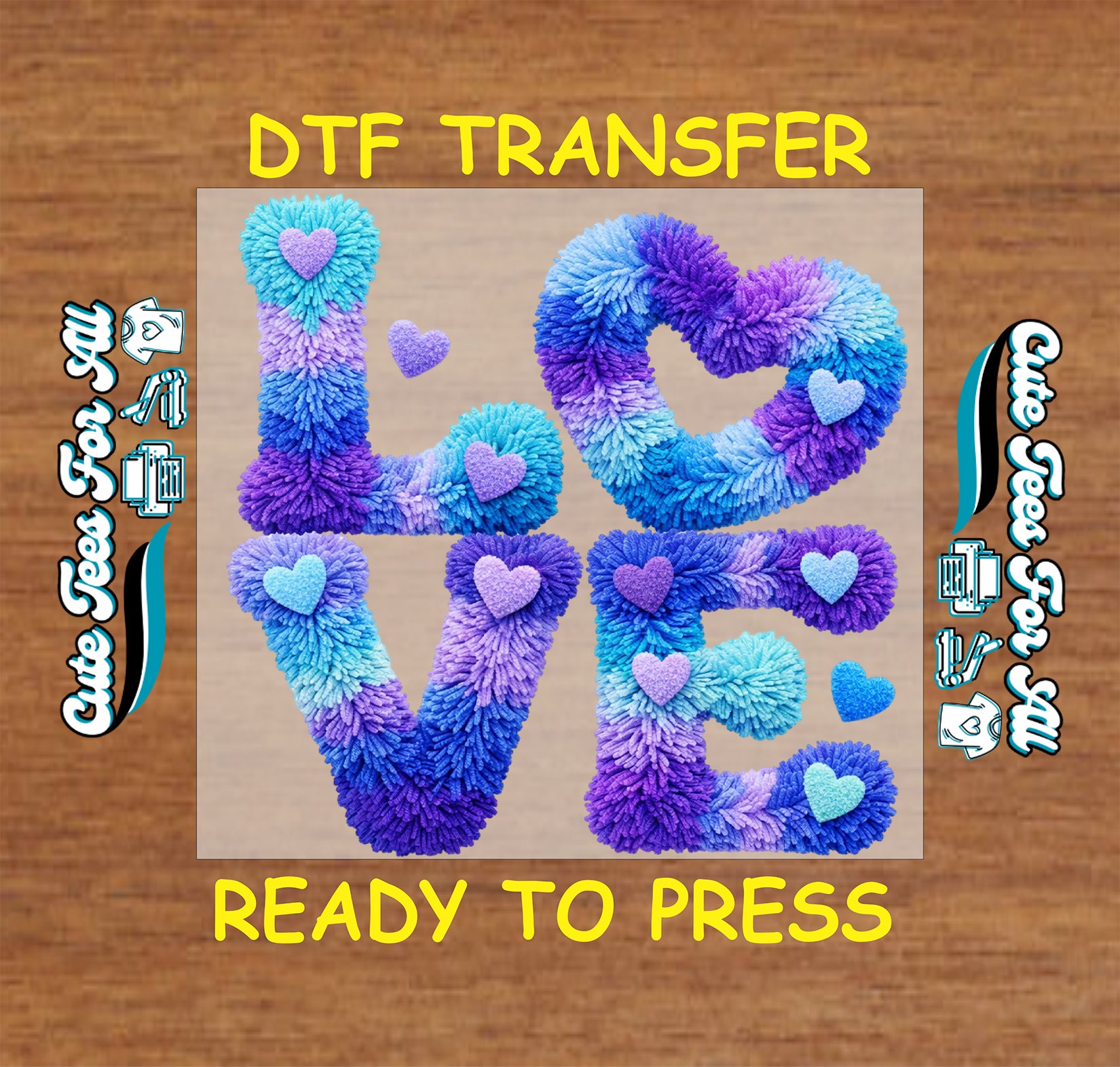 love fuzzy lettering heart ready to press dtf transfer valentine iron on heat transfer for diy shirts