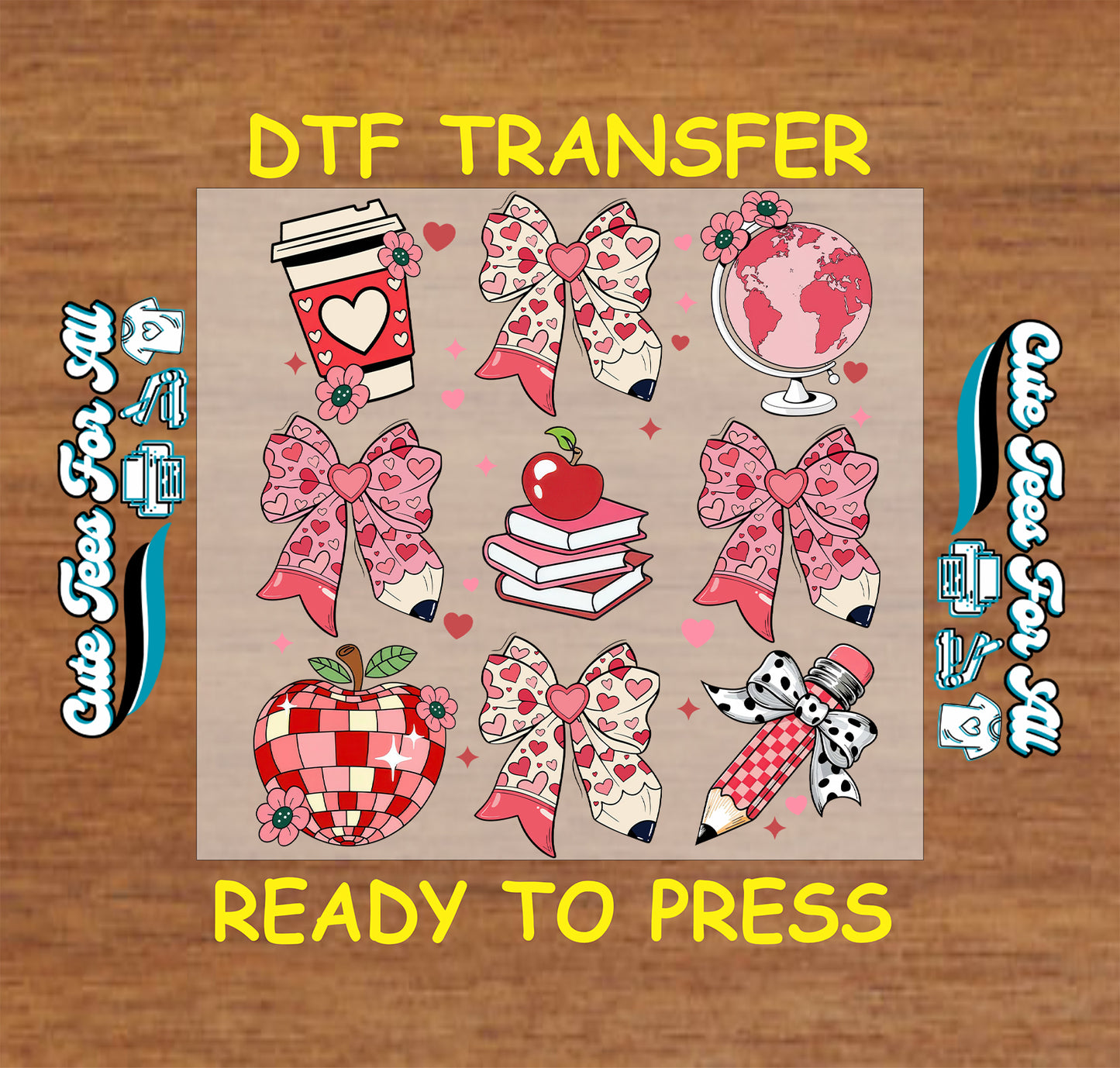 teacher valentine bows apple books globe ready to press dtf transfer iron on heat transfer for diy shirts