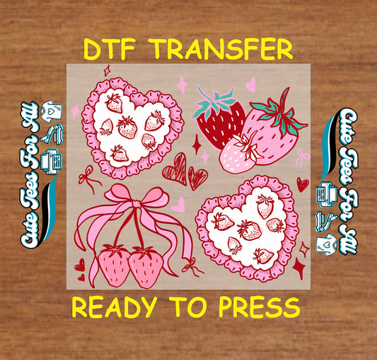 strawberry valentine hearts bow ready to press dtf transfer iron on heat transfer for diy shirts