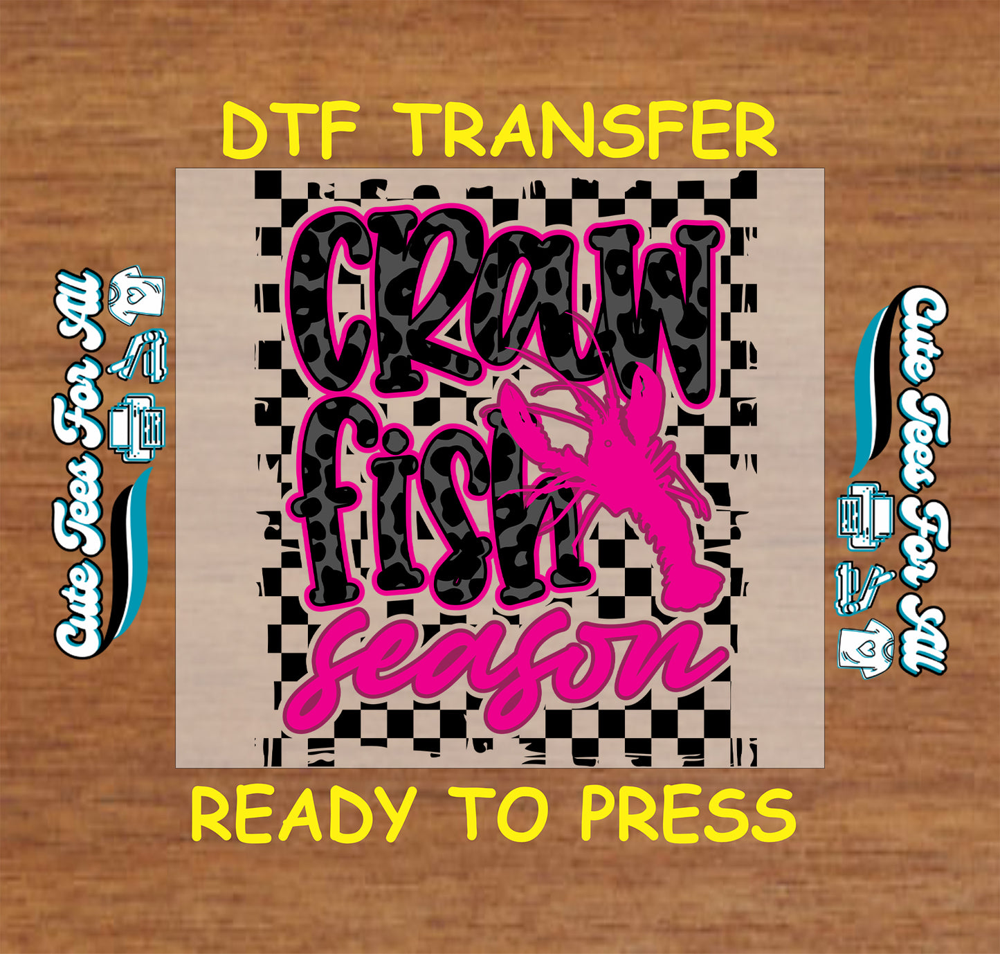 crawfish season pink crawfish checkerboard ready to press dtf heat transfer iron on decal for diy shirts