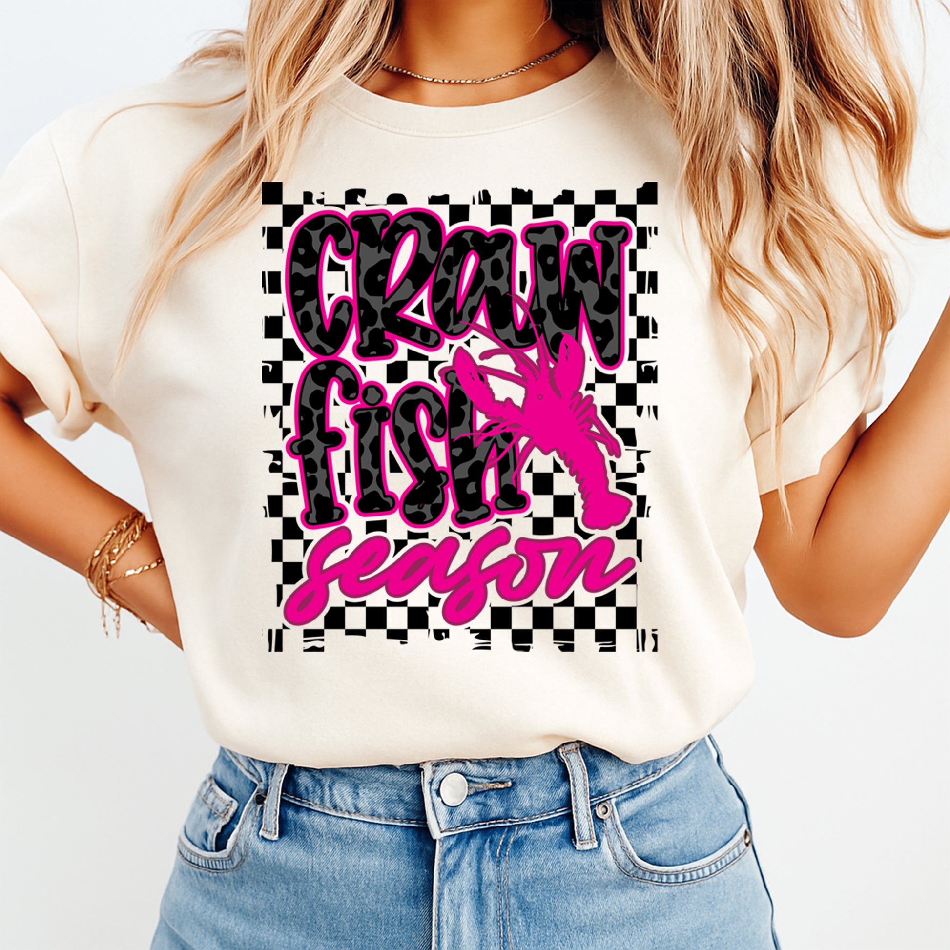 crawfish season louisiana crawfish graphic printed on womens shirt ready to press dtf heat transfer design