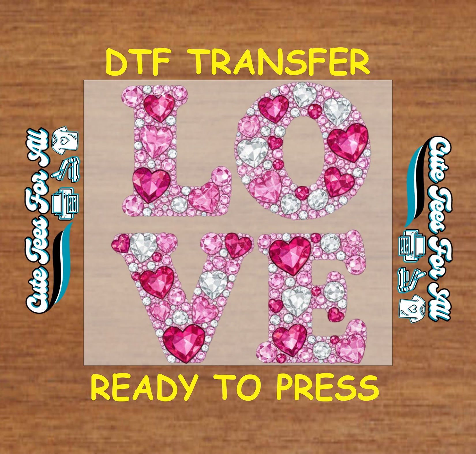 love pink gem hearts ready to press dtf heat transfer iron on decal for diy shirts