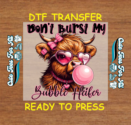 funny cow ready to press dtf transfer don’t burst my bubble heifer bubble gum cow iron on heat transfer for diy shirts