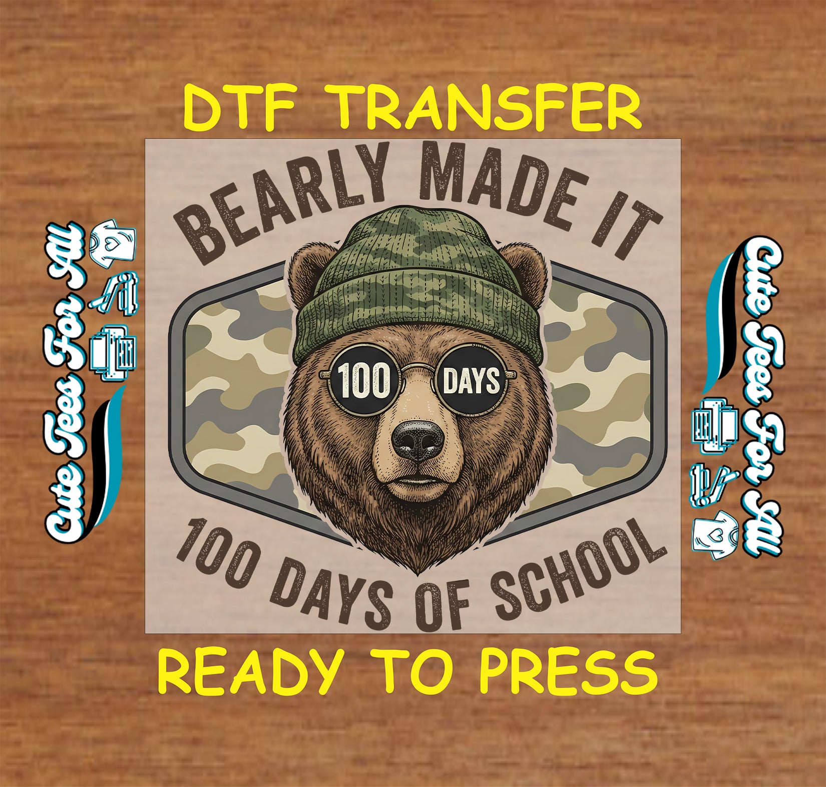 bearly made it 100 days of school ready to press dtf transfer bear school iron on heat transfer for diy shirts