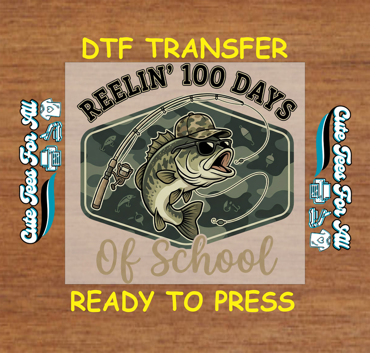 reelin 100 days of school ready to press dtf transfer fishing bass school iron on heat transfer for diy shirts