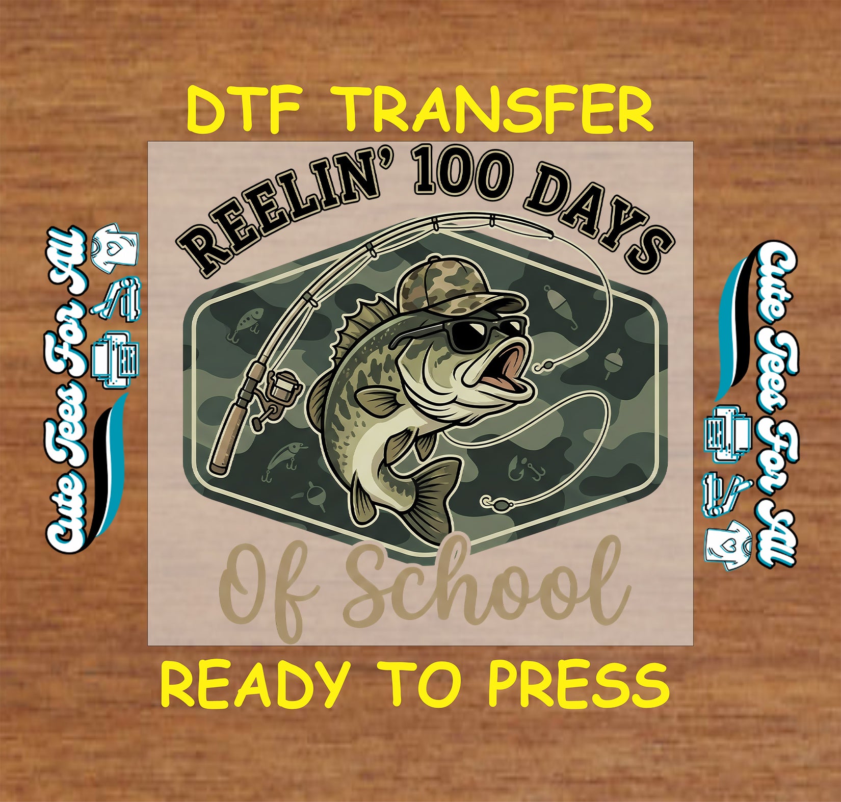 reelin 100 days of school ready to press dtf transfer fishing bass school iron on heat transfer for diy shirts