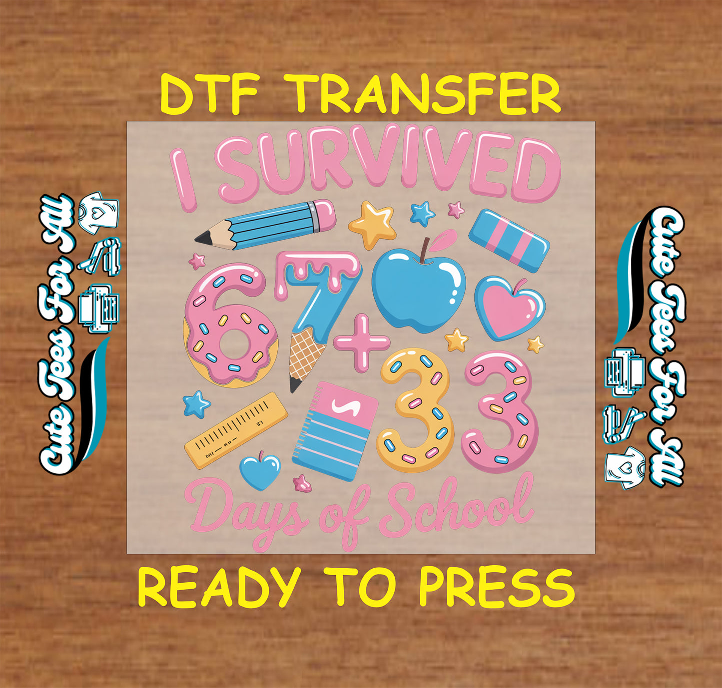 i survived 67 plus 33 days of school ready to press dtf transfer school math design iron on heat transfer for diy shirts