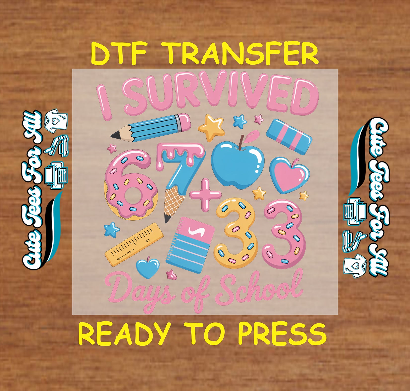i survived 67 plus 33 days of school ready to press dtf transfer school math design iron on heat transfer for diy shirts