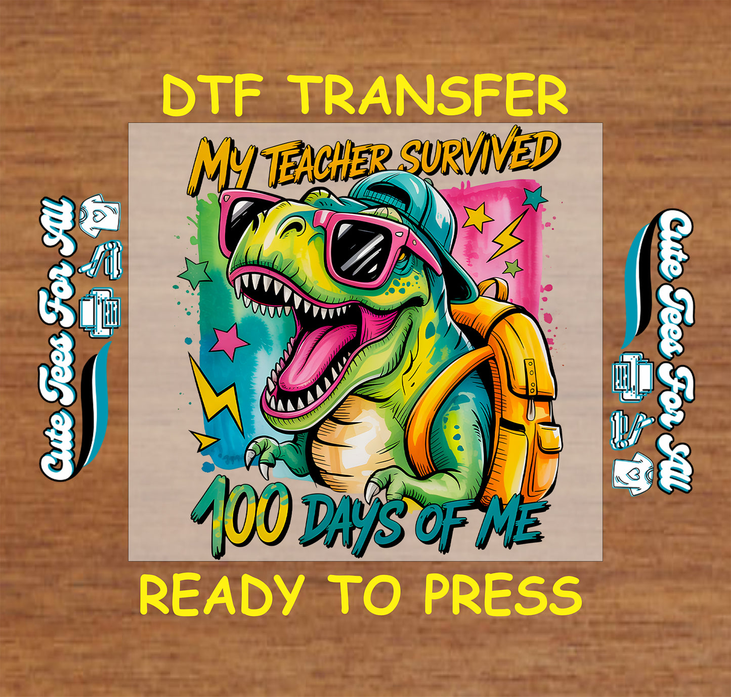 my teacher survived 100 days of me ready to press dtf transfer dinosaur school design iron on heat transfer for diy shirts