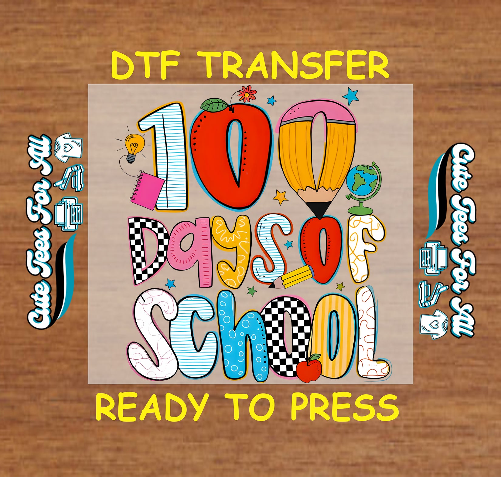 100 days of school colorful icons ready to press dtf transfer school milestone iron on heat transfer for diy shirts