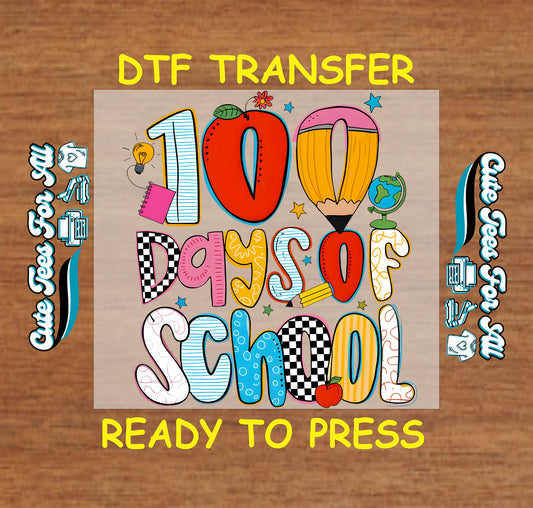 100 days of school colorful icons ready to press dtf transfer school milestone iron on heat transfer for diy shirts