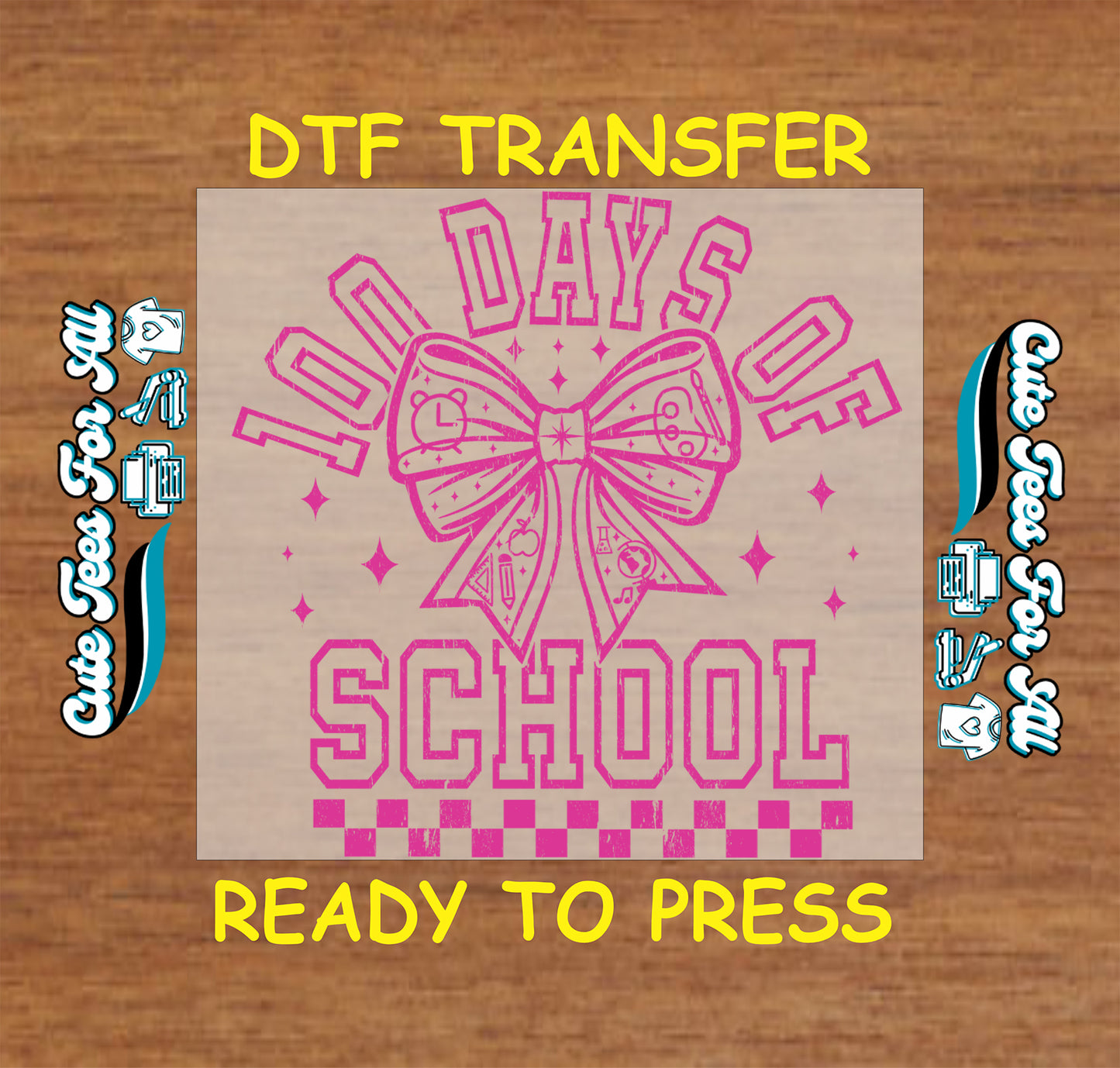 100 days of school pink bow ready to press dtf transfer classroom milestone iron on heat transfer for diy shirts