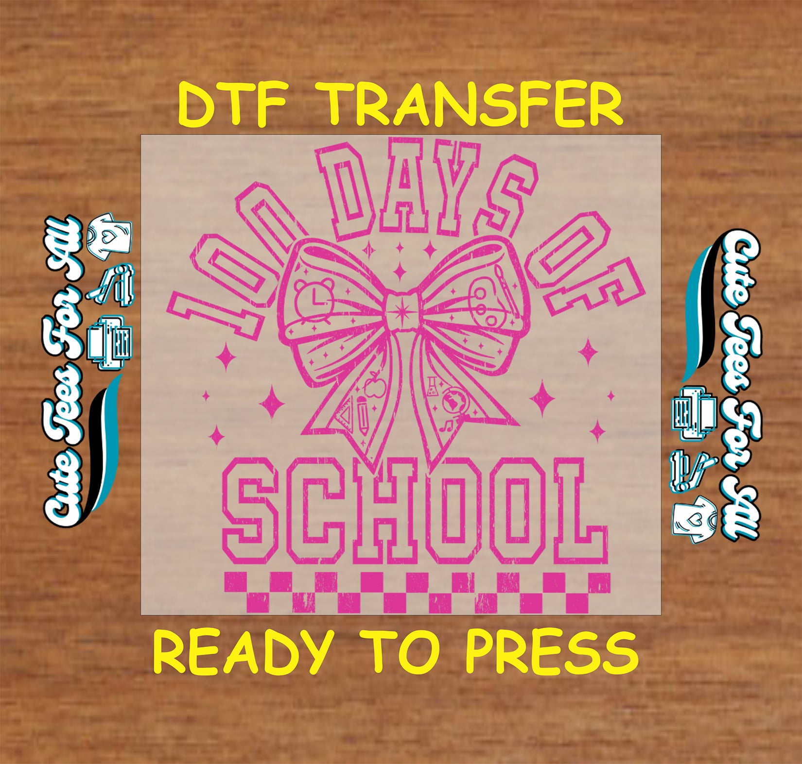 100 days of school pink bow ready to press dtf transfer classroom milestone iron on heat transfer for diy shirts