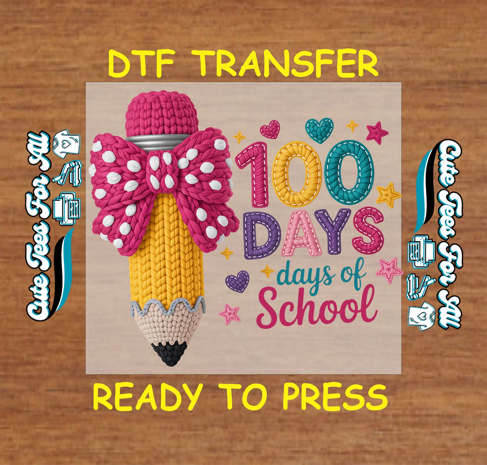 100 days of school bow pencil ready to press dtf transfer classroom milestone iron on heat transfer for diy shirts