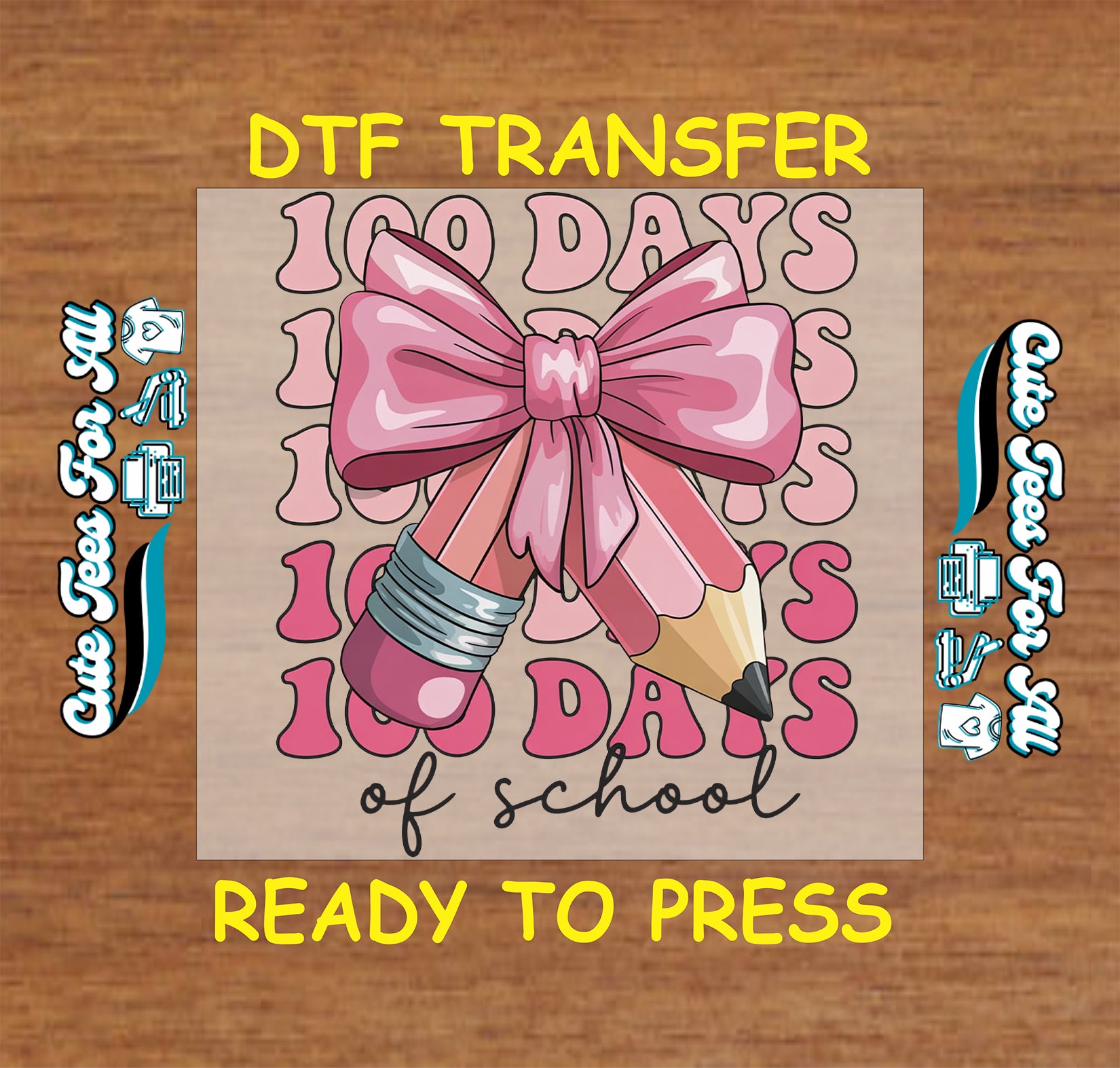 100 days of school bow pencil ready to press dtf transfer classroom milestone iron on heat transfer for diy shirts