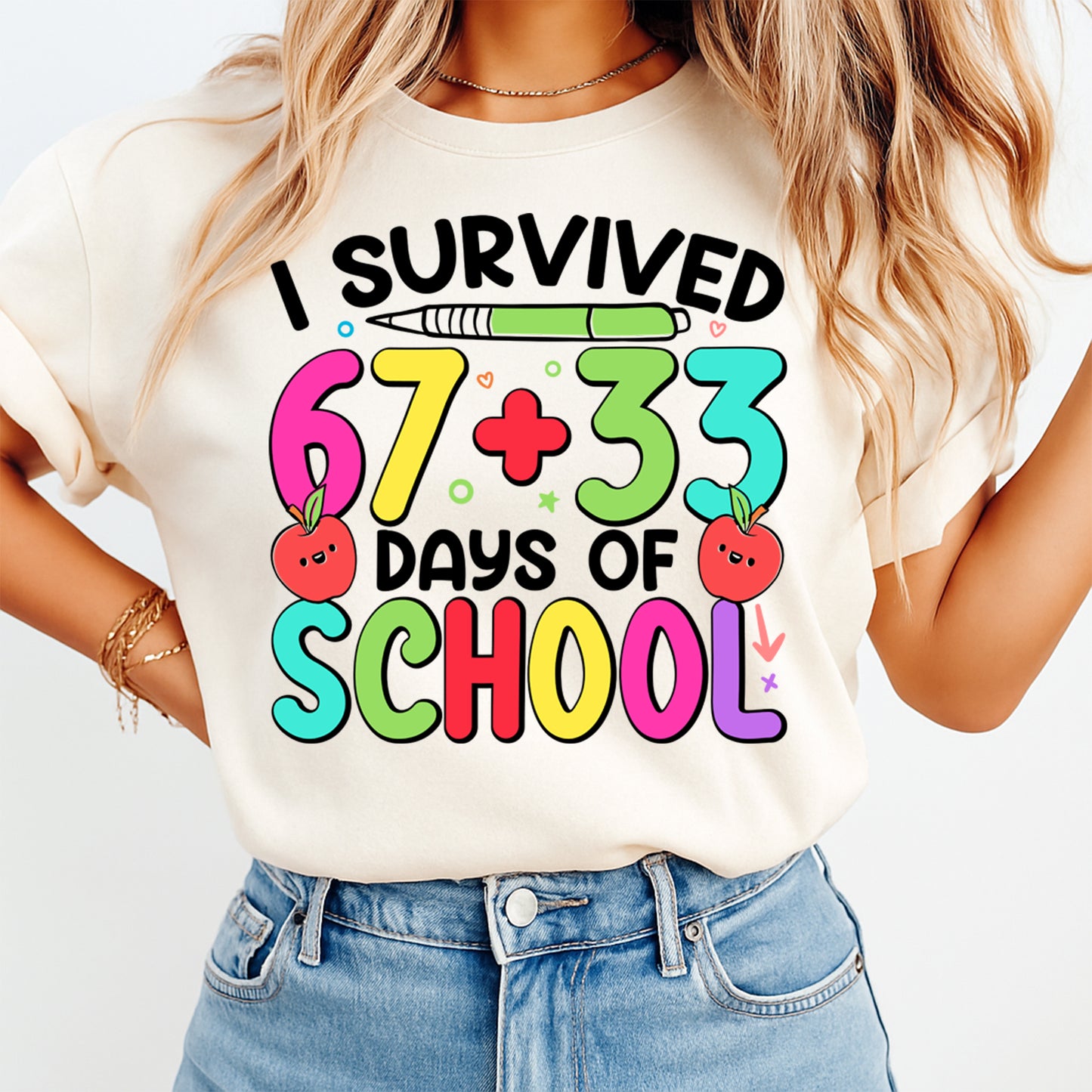 i survived 100 days of school colorful graphic tee mockup showing classroom milestone shirt design