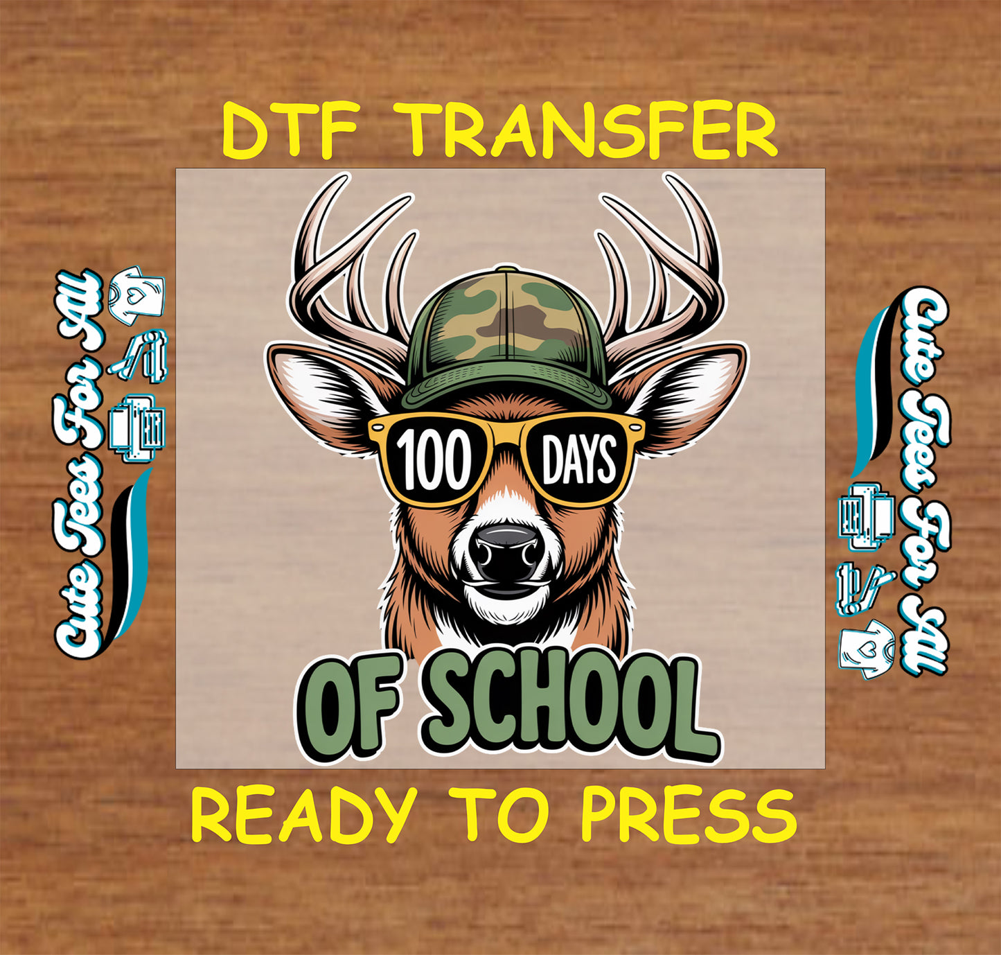 100 days of school deer ready to press dtf transfer with camo hat sunglasses iron on heat transfer for diy shirts