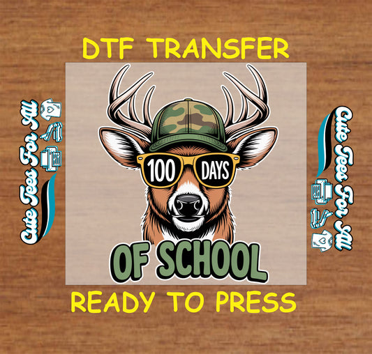 100 days of school deer ready to press dtf transfer with camo hat sunglasses iron on heat transfer for diy shirts