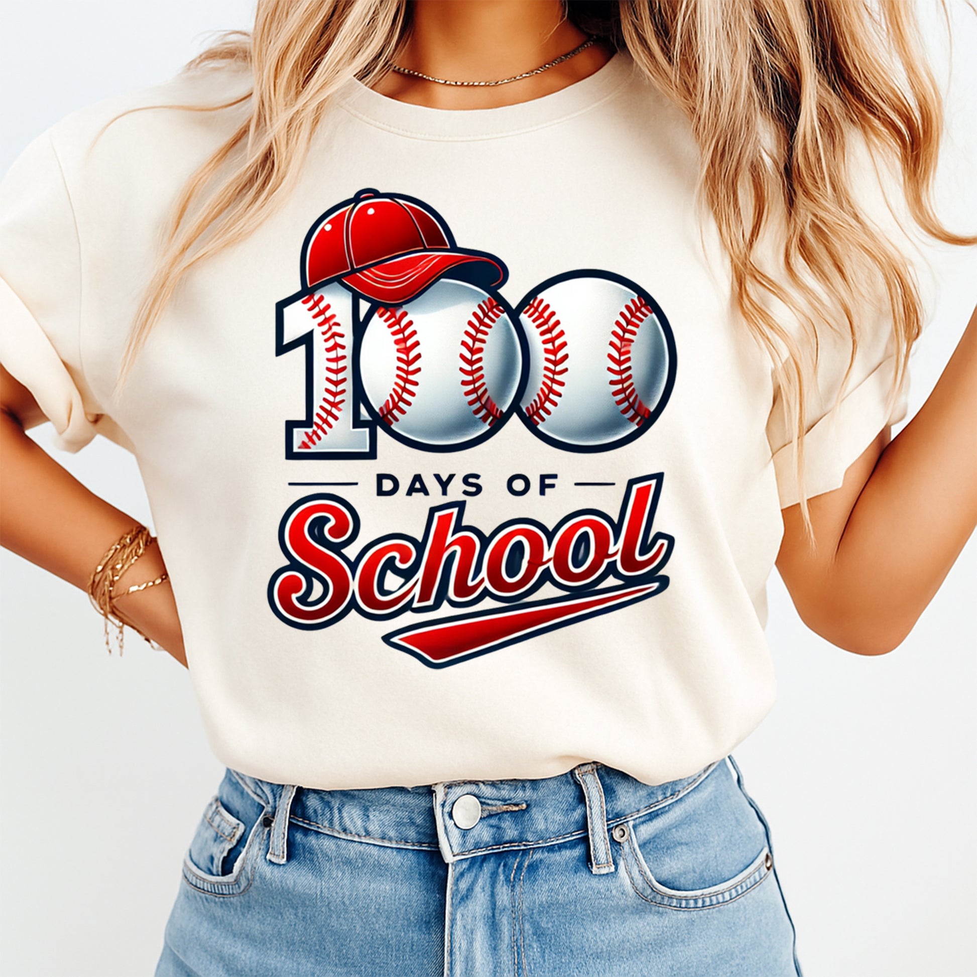 100 days of school baseball graphic tee mockup showing sports classroom celebration shirt design