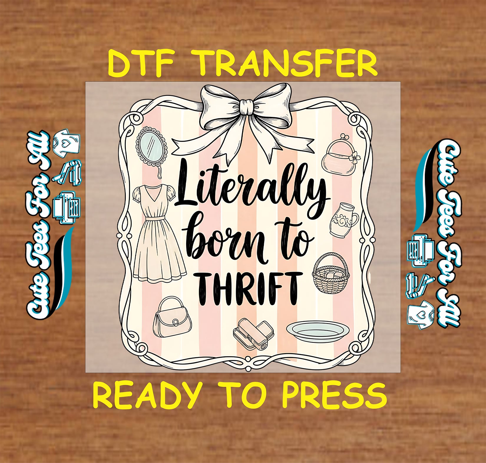 literally born to thrift ready to press dtf transfer vintage thrift shopping graphic iron on heat transfer for diy shirts