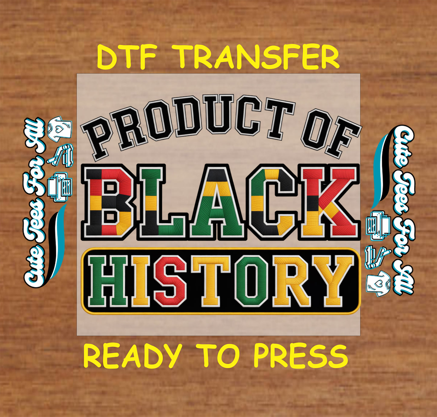 product of black history text graphic red gold green black heritage colors ready to press dtf iron on heat transfer for diy shirts