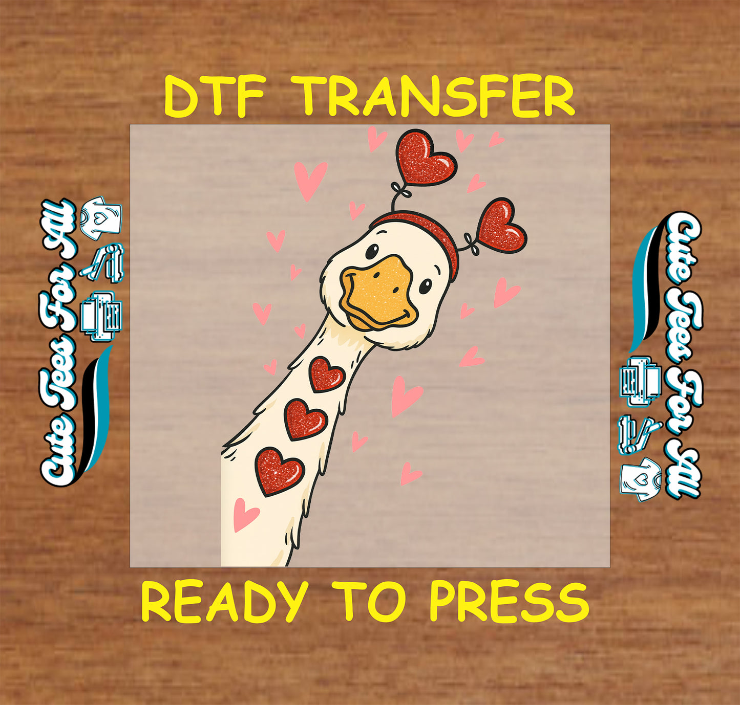 cute goose with hearts valentine graphic ready to press dtf iron on heat transfer for diy shirts