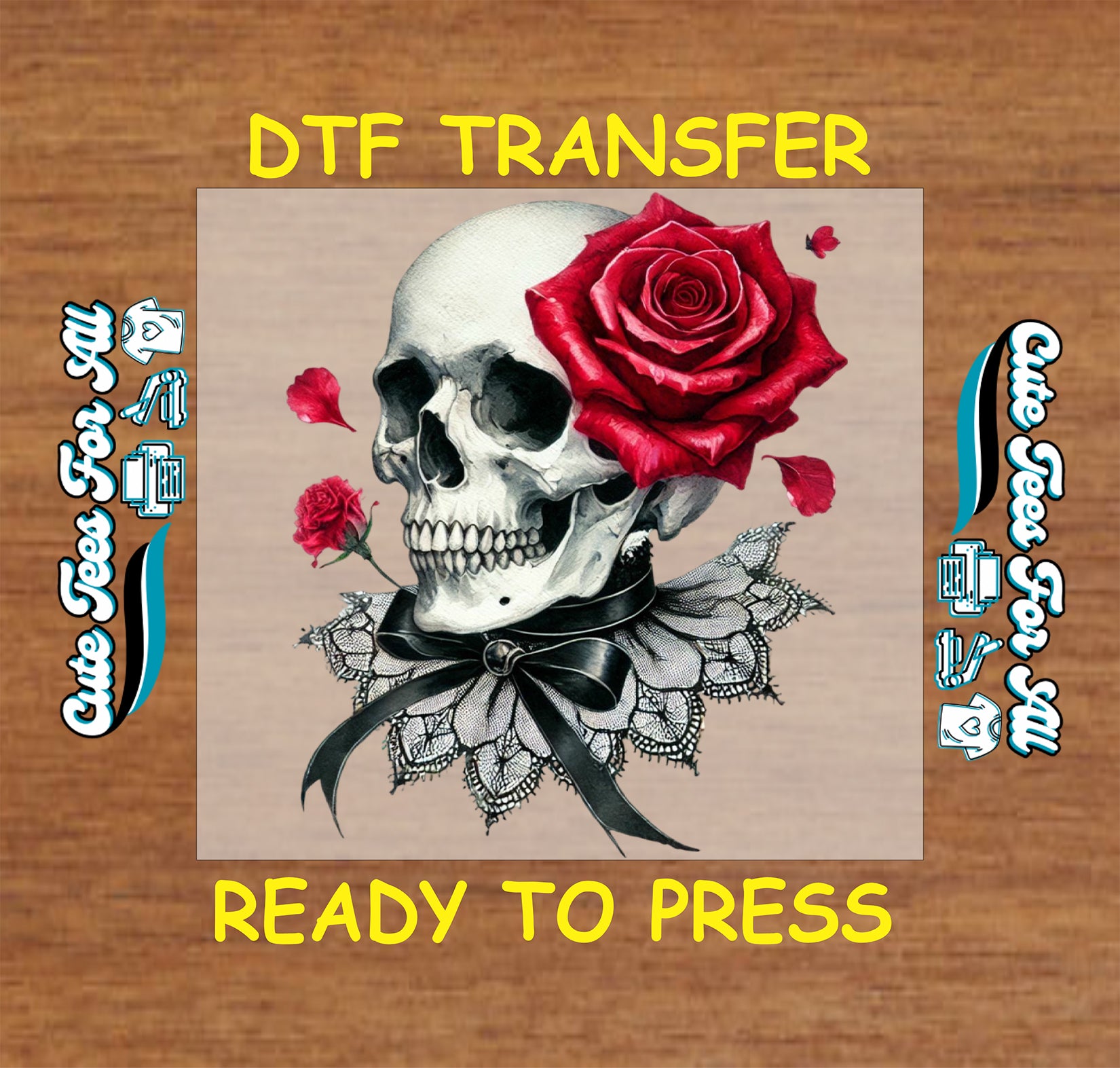gothic skull with red rose ready to press dtf transfer iron on heat transfer decal for diy shirts