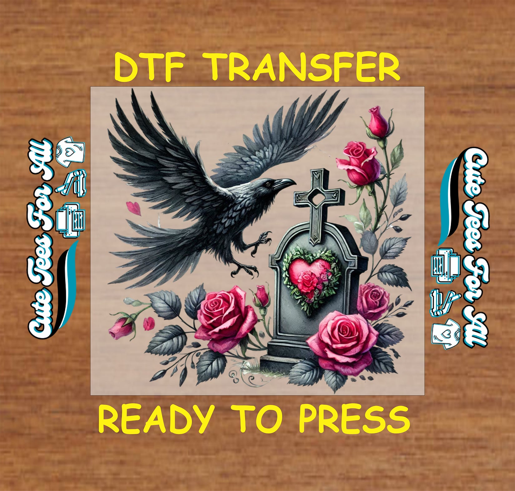 gothic raven grave with roses ready to press dtf transfer iron on heat transfer decal