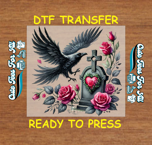 gothic raven grave with roses ready to press dtf transfer iron on heat transfer decal