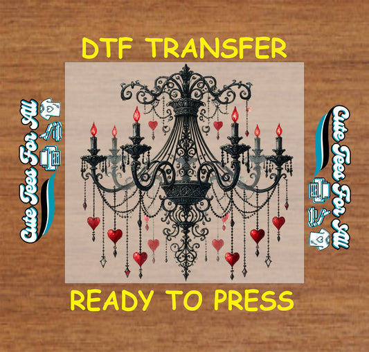 gothic chandelier with red heart charms ready to press dtf transfer iron on heat transfer decal