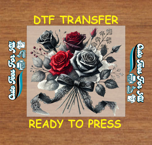 gothic red and black rose bouquet ready to press dtf transfer iron on heat transfer decal