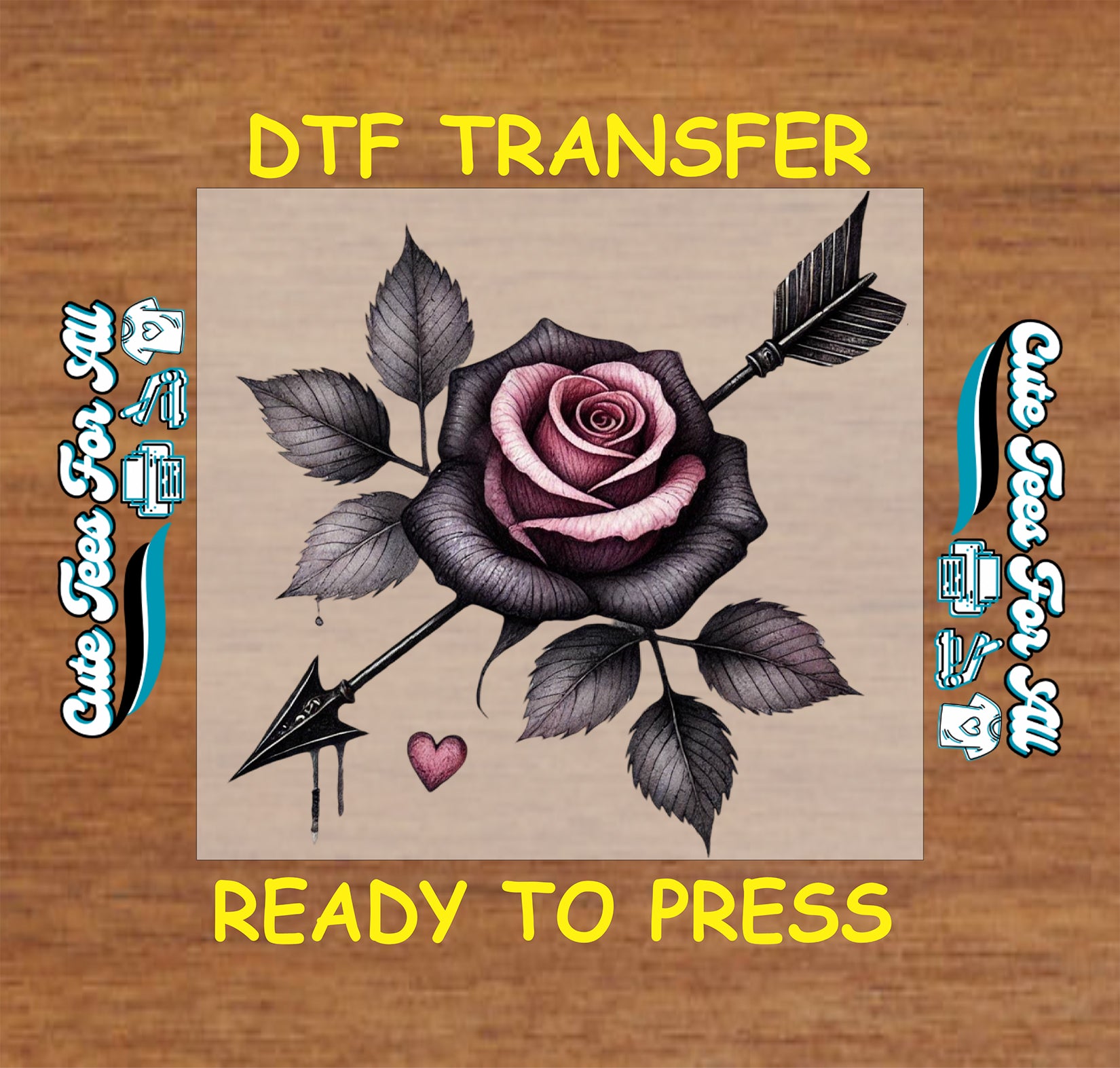 gothic rose with arrow ready to press dtf transfer iron on heat transfer decal