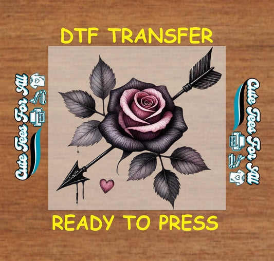gothic rose with arrow ready to press dtf transfer iron on heat transfer decal