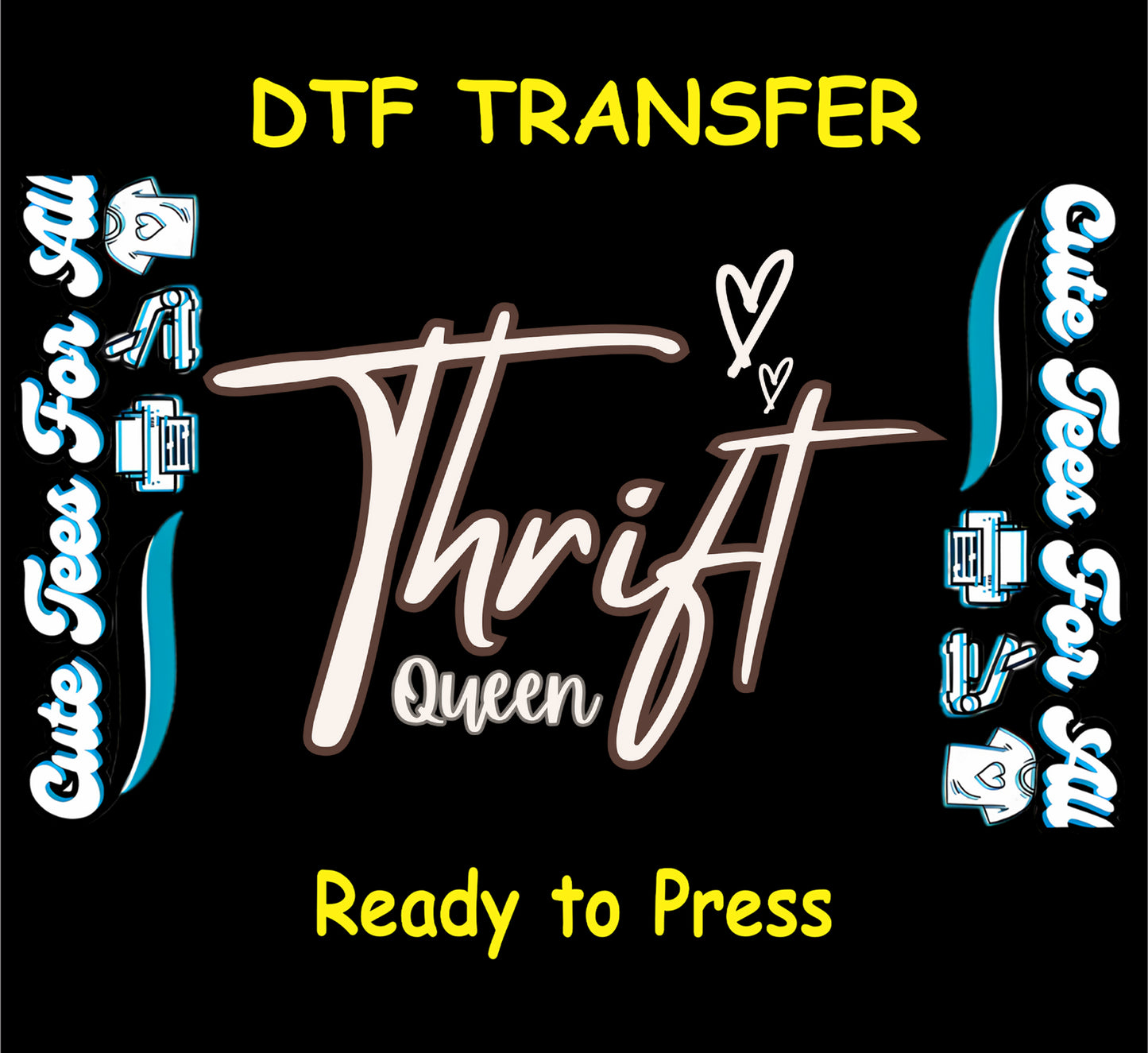 thrift queen script design ready to press dtf transfer iron on heat transfer decal
