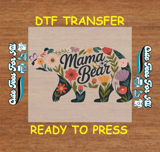 mama bear floral ready to press dtf transfer with flowers botanical bear design iron on heat transfer
