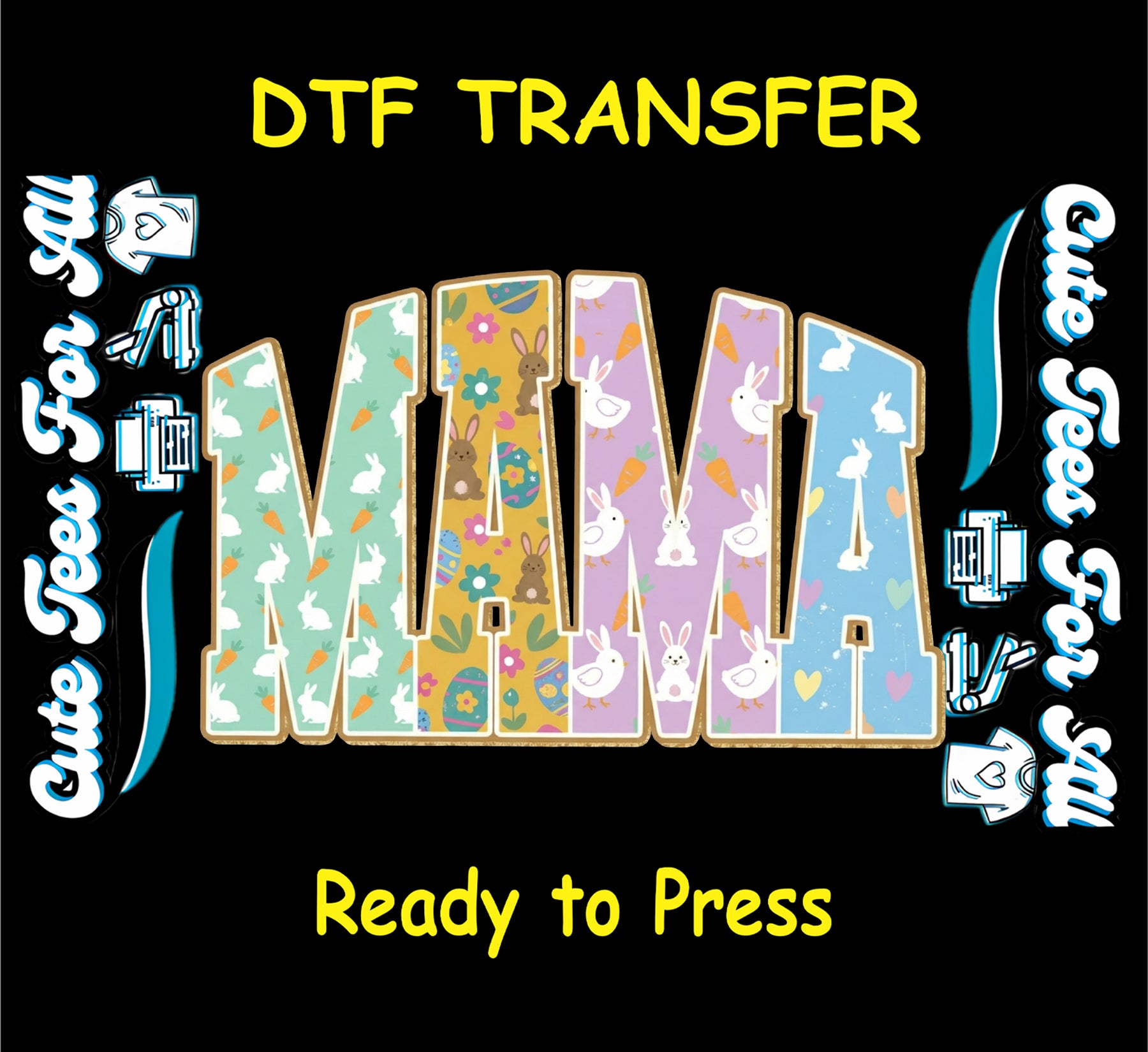 mama easter bunny pastel patchwork ready to press dtf transfer floral spring iron on heat transfer