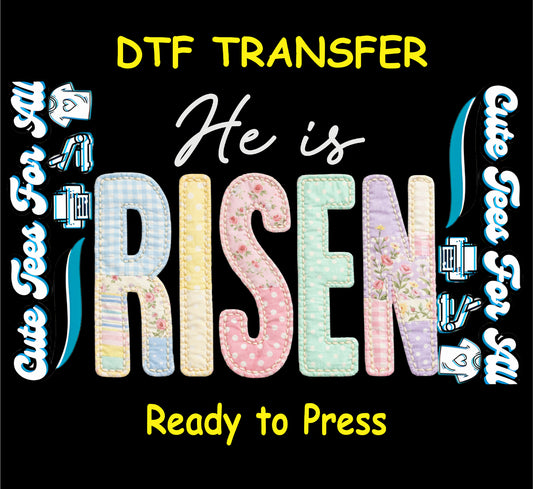 he is risen pastel floral patchwork ready to press dtf transfer christian easter iron on heat transfer