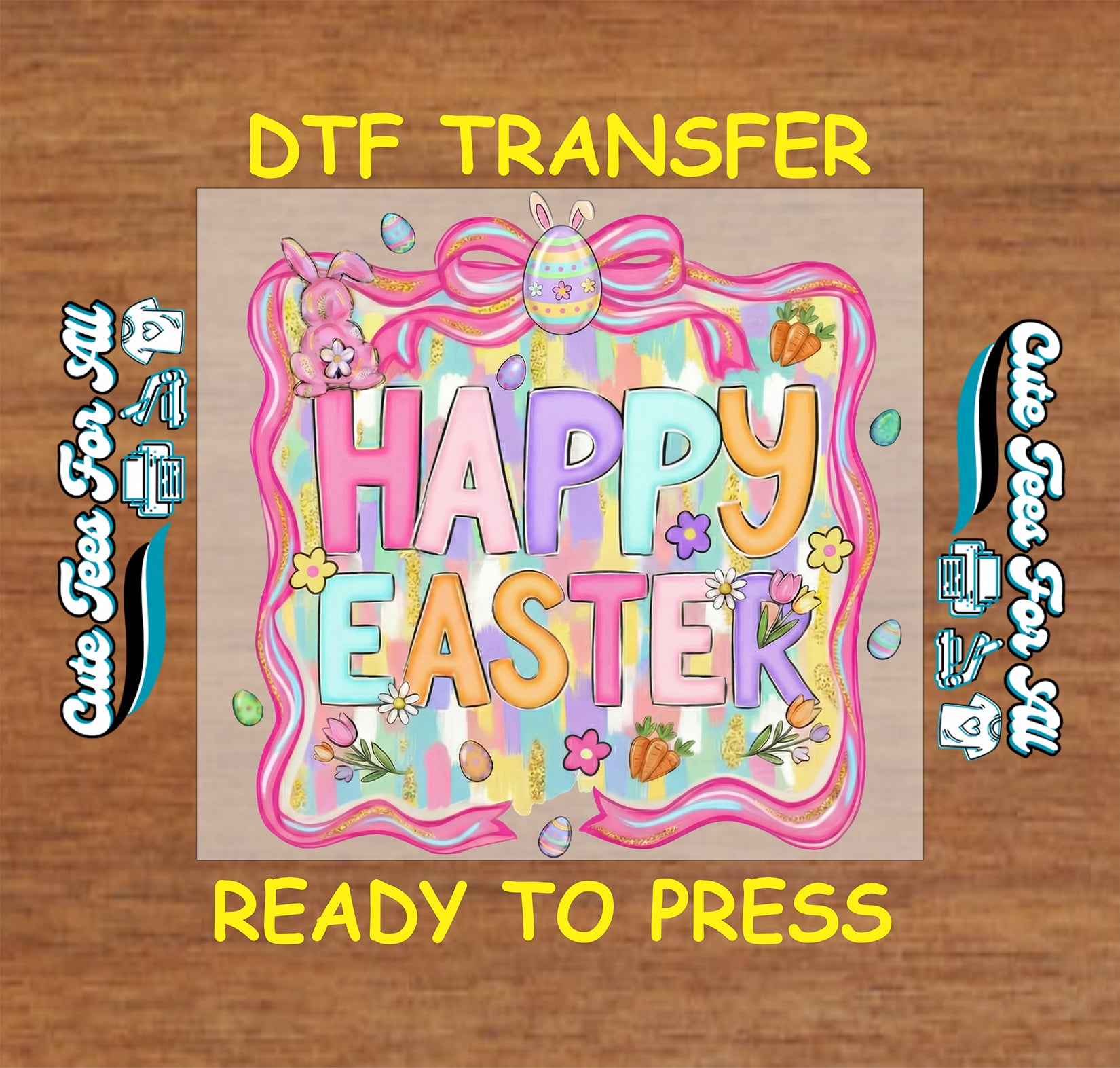 happy easter pastel bunny eggs flowers ready to press dtf transfer colorful spring iron on heat transfer decal