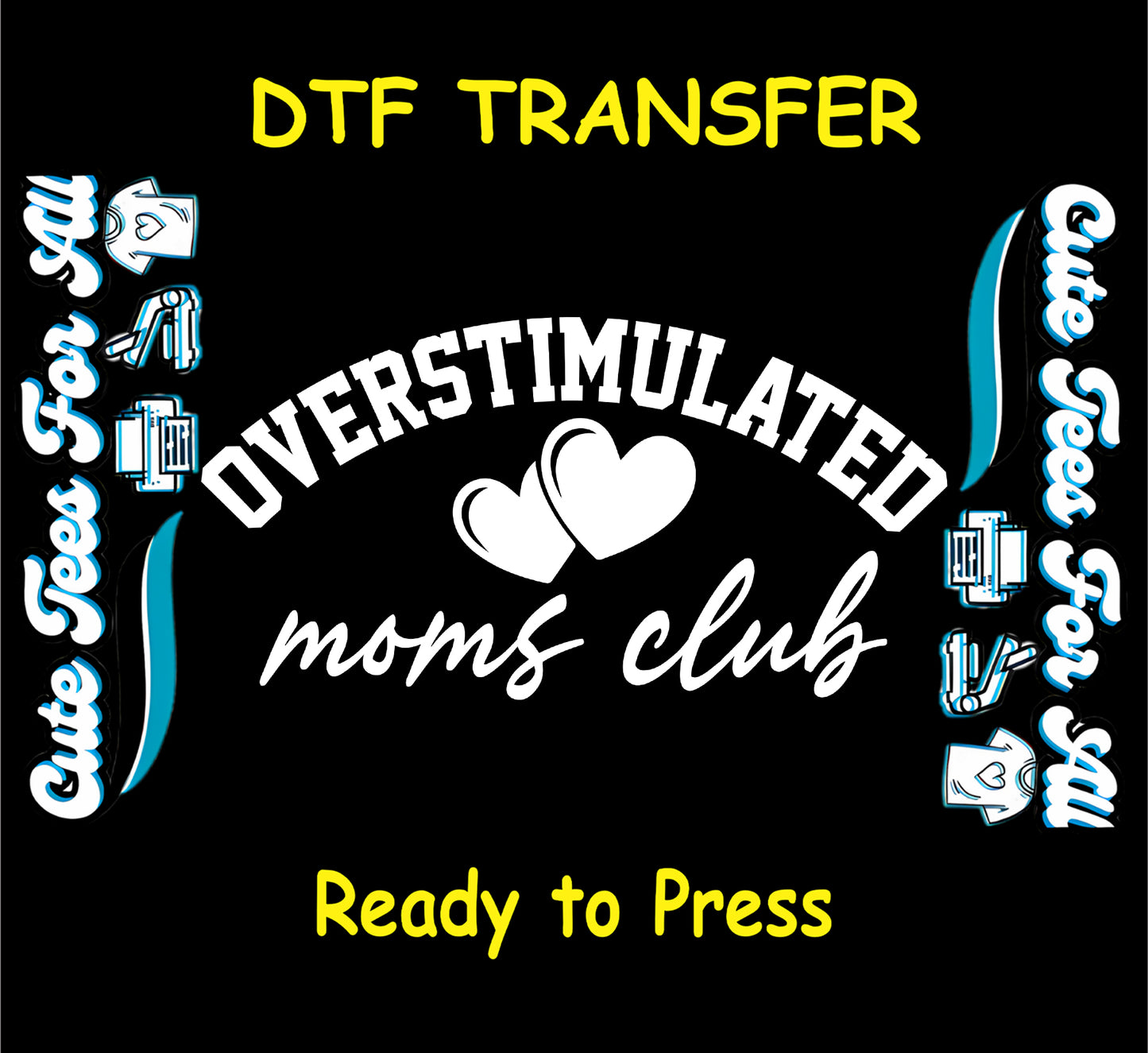 overstimulated moms club heart script ready to press dtf transfer funny mom quote iron on heat transfer decal